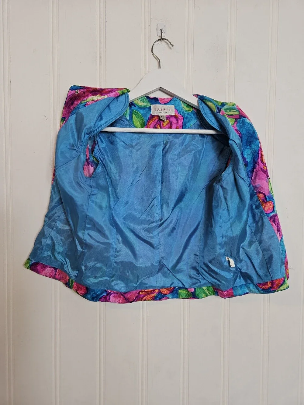Vintage Papell Petites Blouse Size 2 100% Silk Floral Power Dressing Multicolors